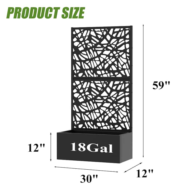 Metal Galvanized Planter Box with Trellis Privacy Screen Lockable Wheels