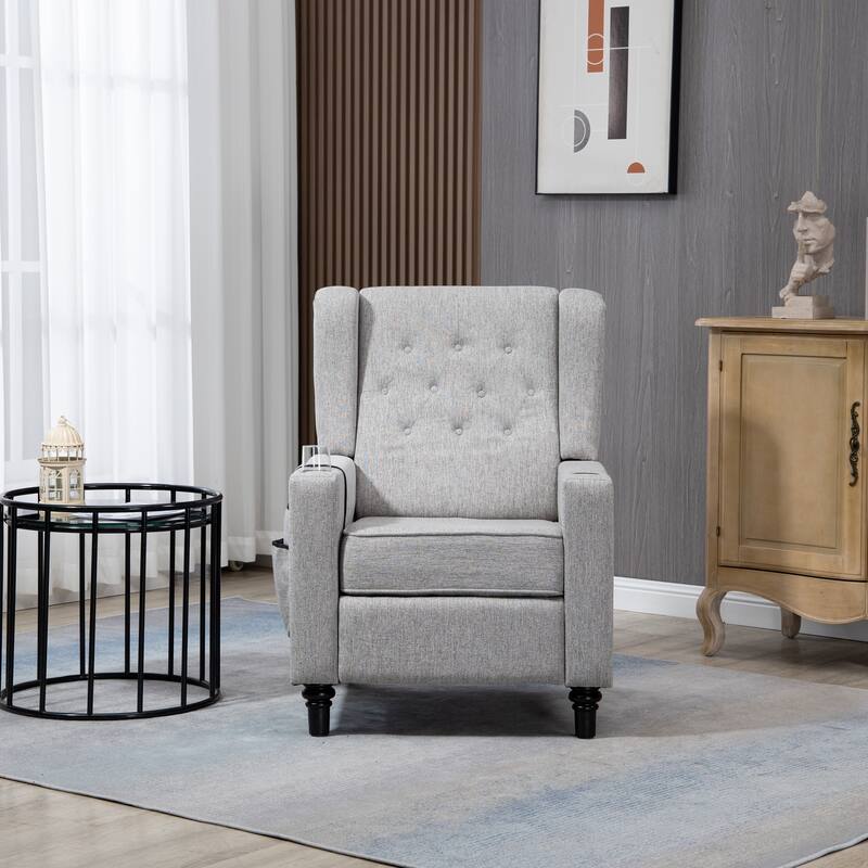 Linen Fabric Wingback Push Back Recliner Chair with 2 Hidden UBS Ports