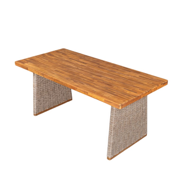 Christopher Knight Home - Elysande Outdoor Acacia Wood 7 Piece Dining Set with Rattan Legs and Water Resistant Cushions