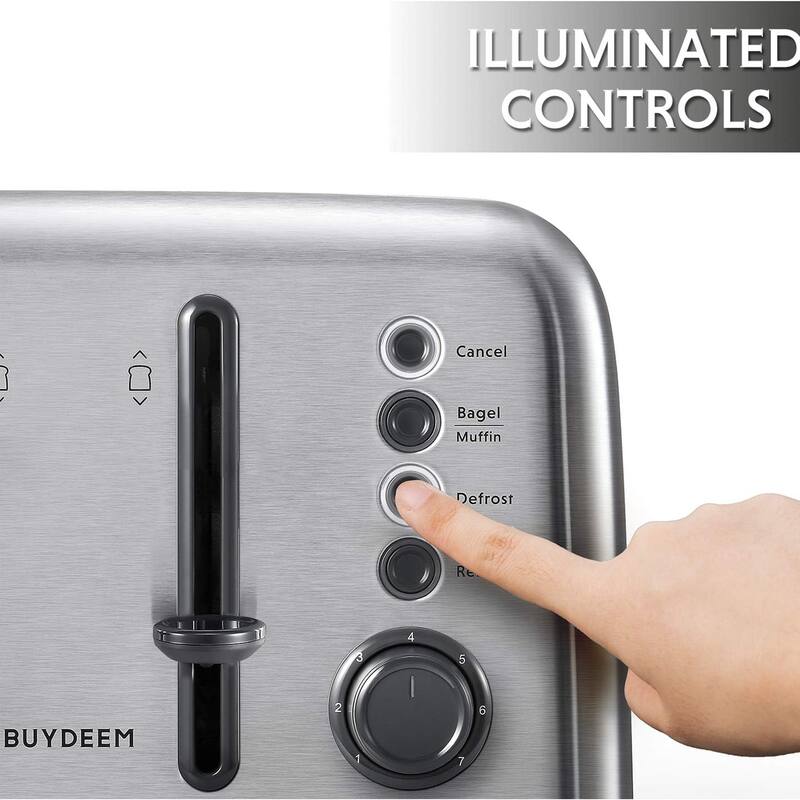 BUYDEEM 4-Slice Stainless Steel Toaster with Extra Wide Slots,7-Shade Settings