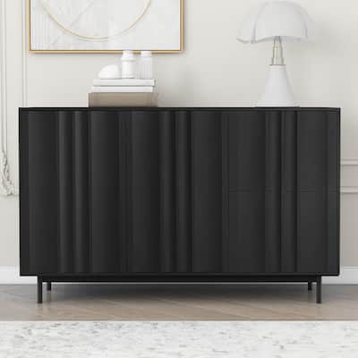 2-Door, 2-Drawer Cabinet with Wave Design & Adjustable Shelves for Living Room Storage Solutions