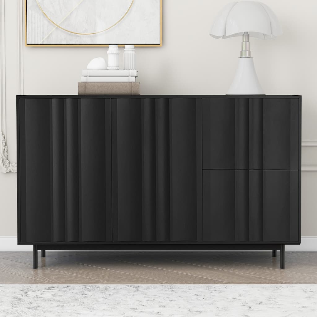 2-Door, 2-Drawer Cabinet with Wave Design & Adjustable Shelves for Living Room Storage Solutions