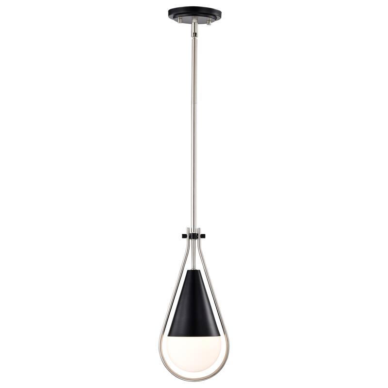 Admiral 1 Light Pendant - 6 Inches - Matte Black and Brushed Nickel Finish - White Opal Glass