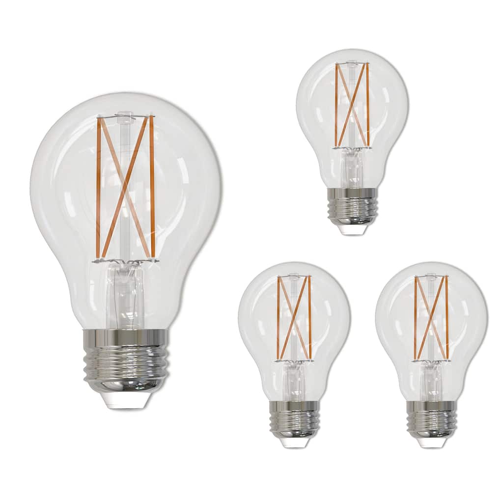 Bulbrite LED Filament Pack of (4) 9 Watt Dimmable A19 Light Bulb with Clear Glass Finish and Medium (E26) Base