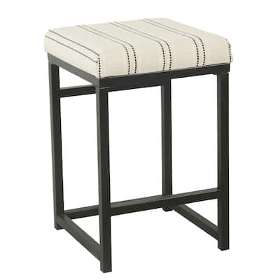 Toko Backless Counter Stool, White Striped Polyester, Industrial Black