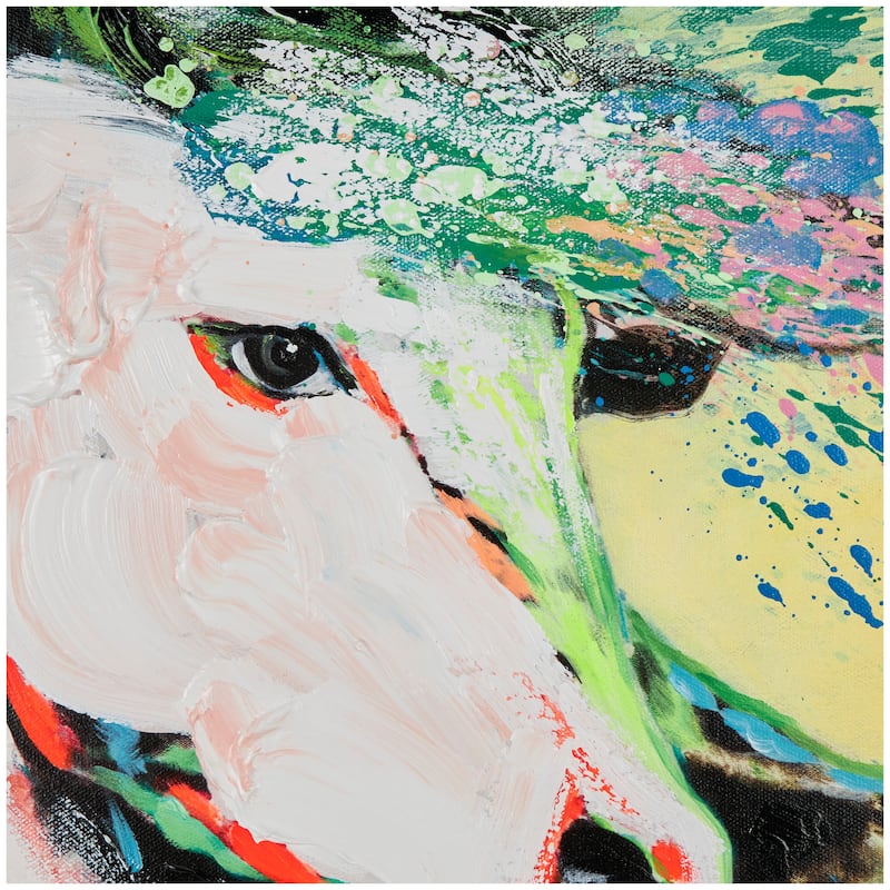 Multi Colored Canvas Abstract Paint Splatter Horse Framed Wall Art with Black Frame - Multi-Color