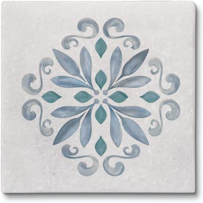 Jeweled Mandala 4 Pack Natural Marble Cork Backed Coasters 4" x 4" x 0.43" Square Manufactured in The USA