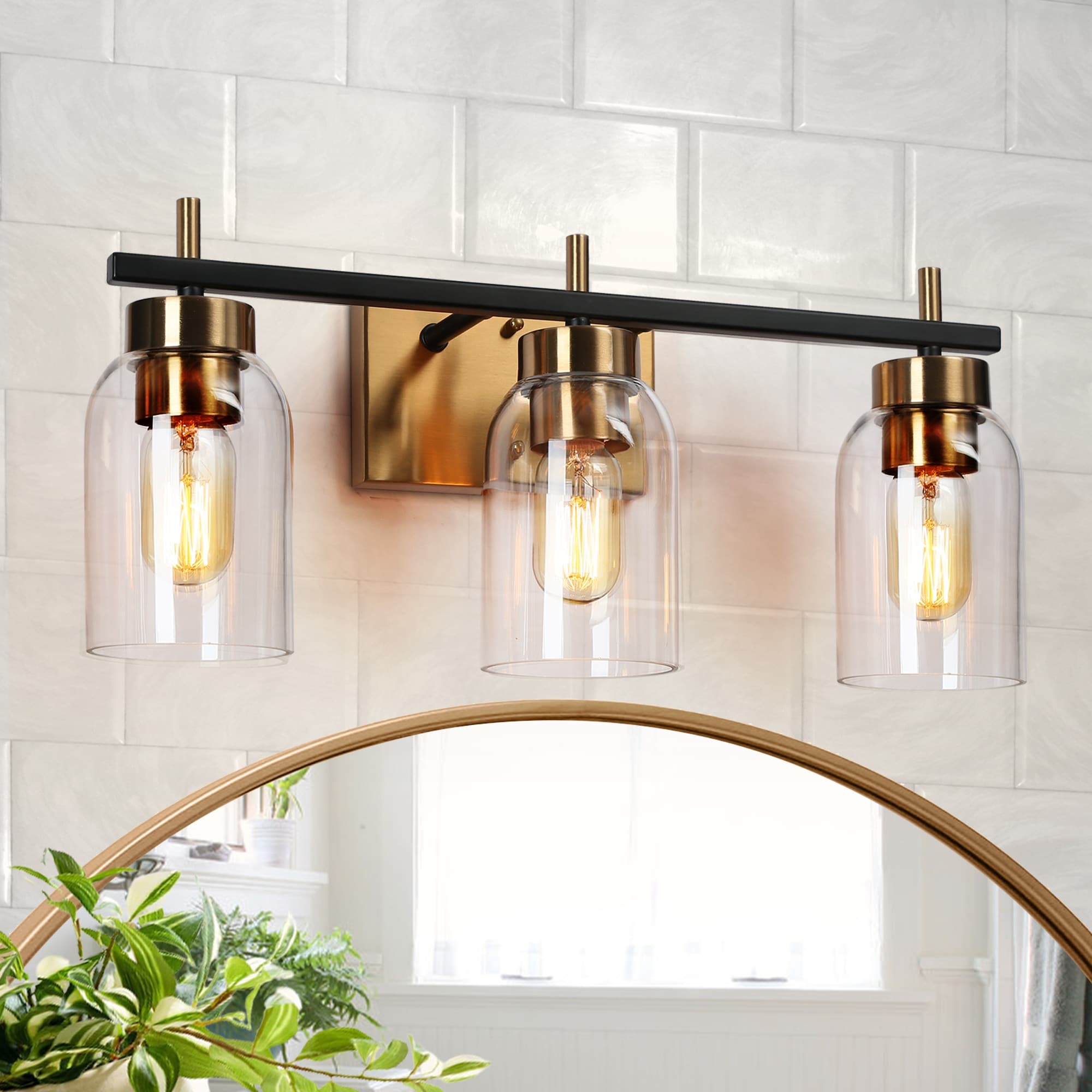 Modern Black Gold 2/3-Light Bathroom Vanity Lights Linear Wall Sconces for Powder Room