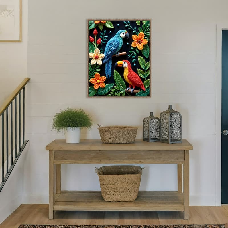 Parrot and Toucan In a Beaded Forest by Uma Gokhale Framed Canvas Wall Art