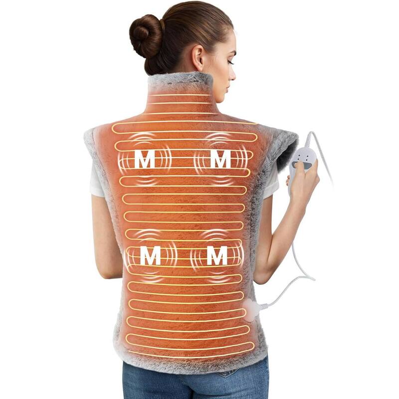 Electric 4 Massage Modes Heating Pad for Neck and Shoulders and Back Pain Relief, Best Winter Gifts - Grey