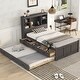 preview thumbnail 1 of 46, Twin Size Platform Bed with Storage Headboard, Charging Station, Twin Size Trundle and 3 Drawers Antique brown