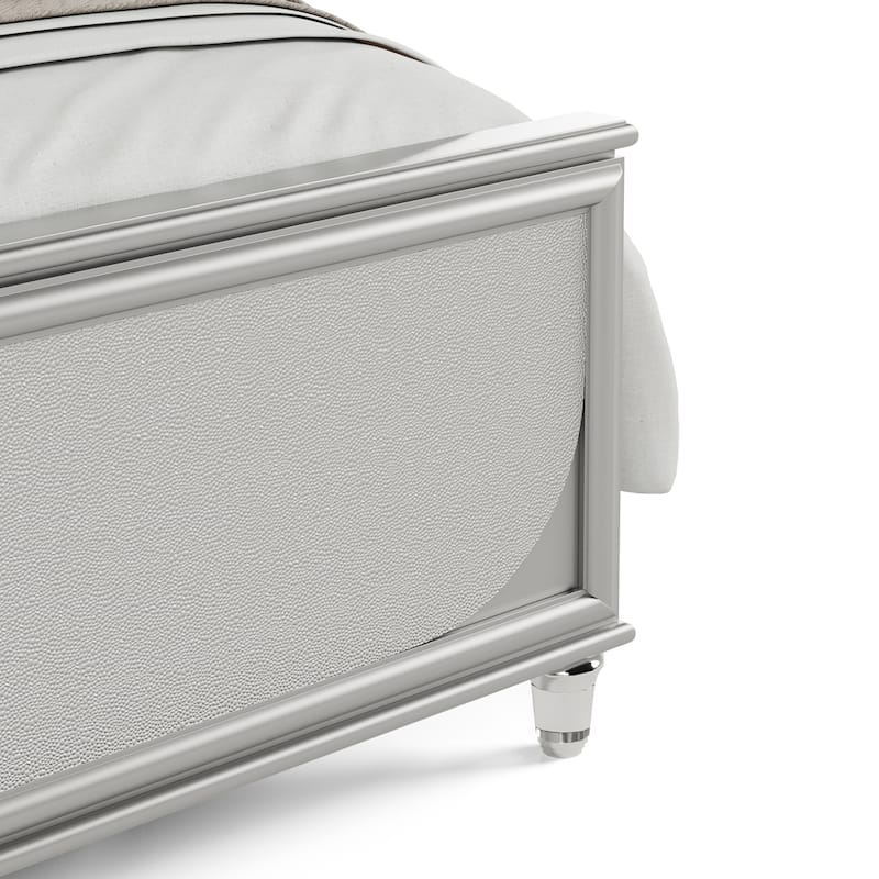Furniture of America Angrove Modern Silver Wood Panel Bed with LED on Padded Headboard
