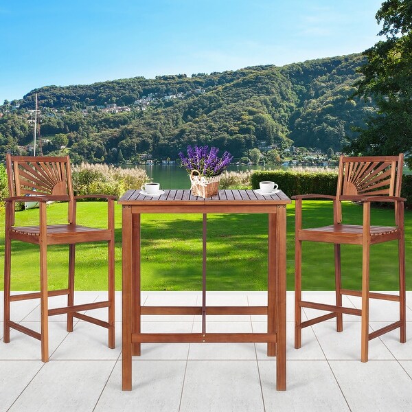 3PCS Bar Table Set Outdoor Acacia Wood Space Saving Dining Set On Sale Bed Bath Beyond 35406936