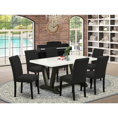 7-Piece Dining Set - Kitchen Table with 6 Chairs - Modern Black Finish Dinette Set