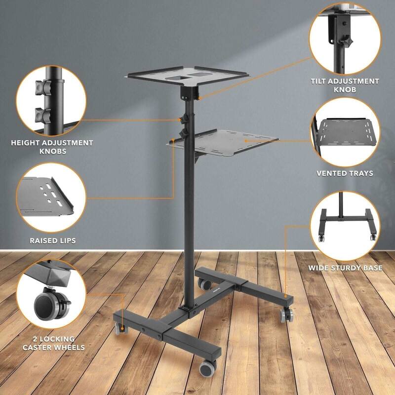 Mount-It! Mobile Projector Stand, Rolling Height Adjustable Laptop and Projector Presentation Cart and Trolley, Black