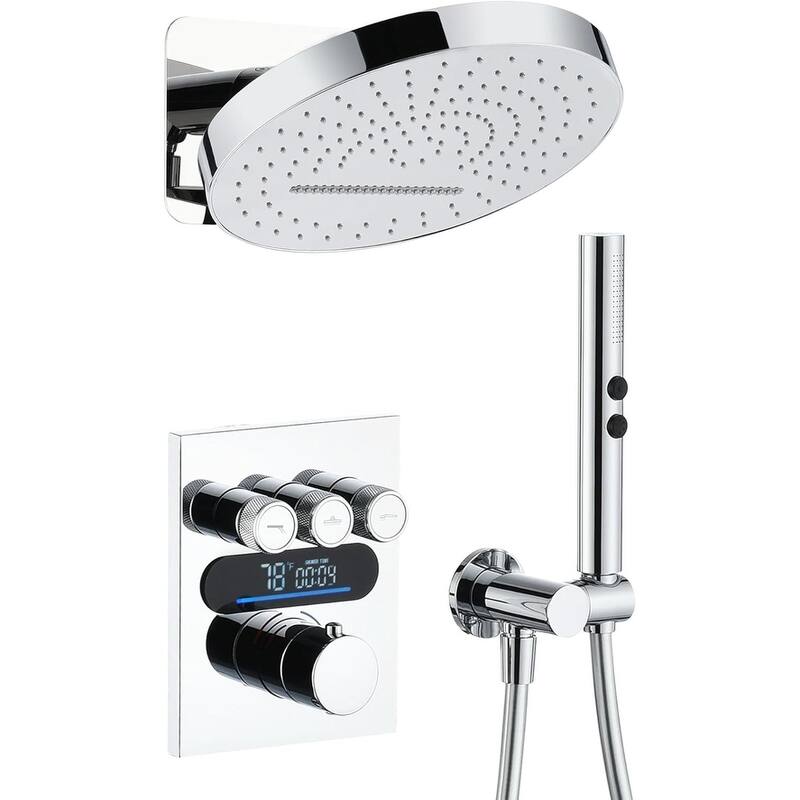 Lefton Shower System in Fahrenheit Display, 13” Overhead Shower Head with All-in-one Handheld Spray Showerhead, SSWM2501 - Chrome