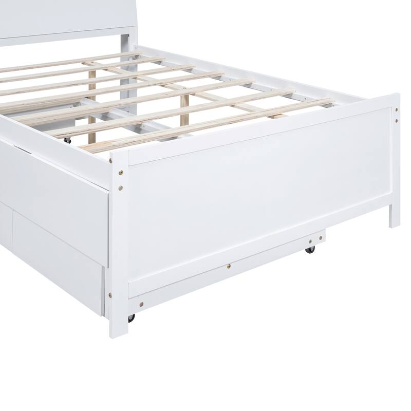 White Full Size Storage Platform Bed with LED Headboard, Twin Trundle and 3 Drawers