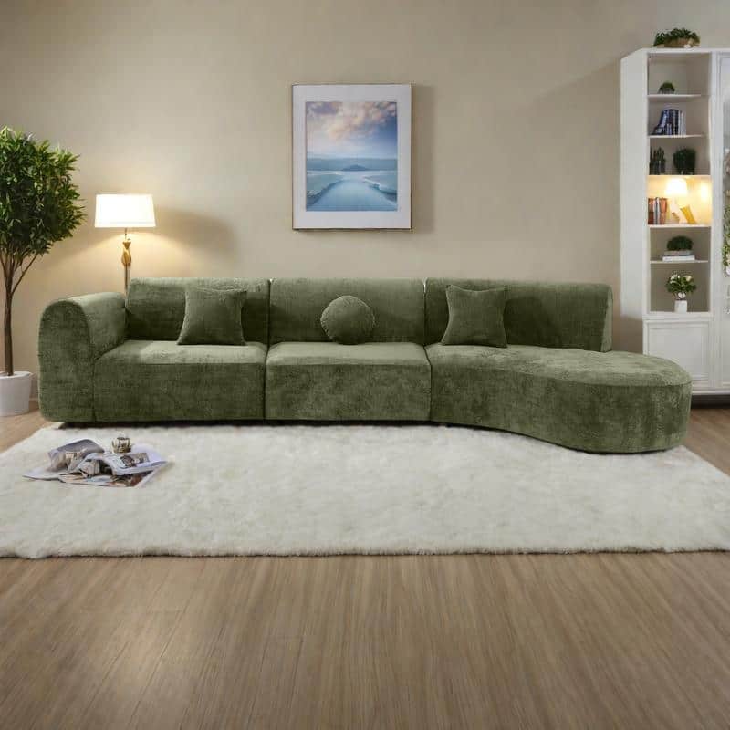 140" Polyester Curved Sectional Sofa - 3-Piece Set with Chaise Lounge (High-Density Foam, Fully Assembled)