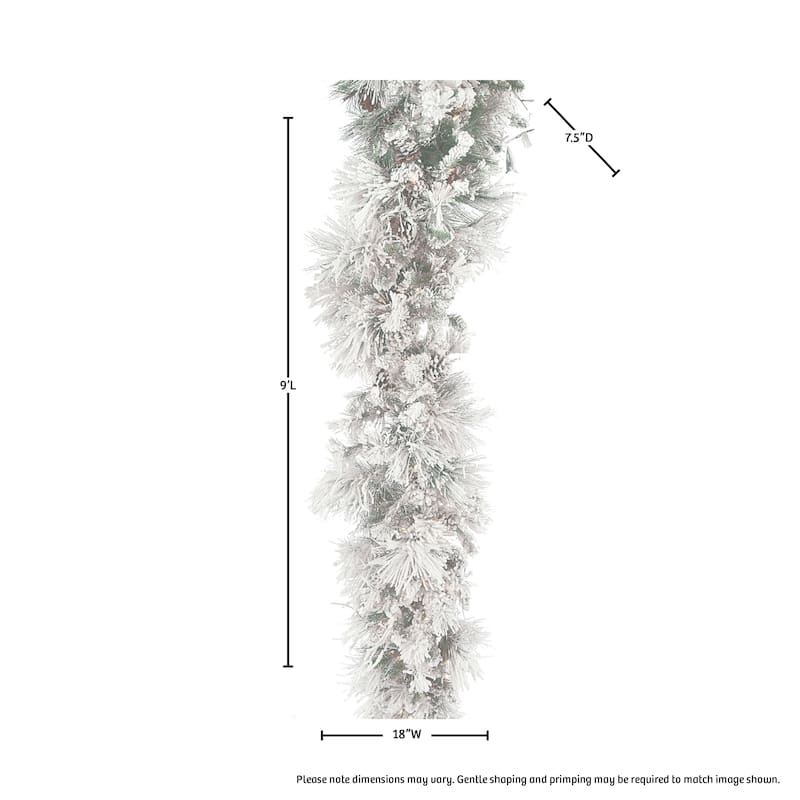 9'x18" Pre-lit Flocked Bear Mountain Garland - White Green - 9'L x 18"W