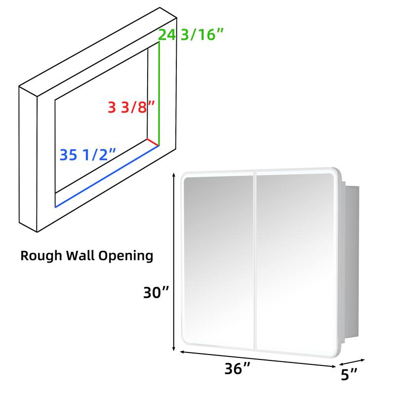 Aris Recessed/Surface Mount Bathroom Medicine Cabinet with Mirror and Lights, Dimmable, Adjustable Shelves, Fast Defogging