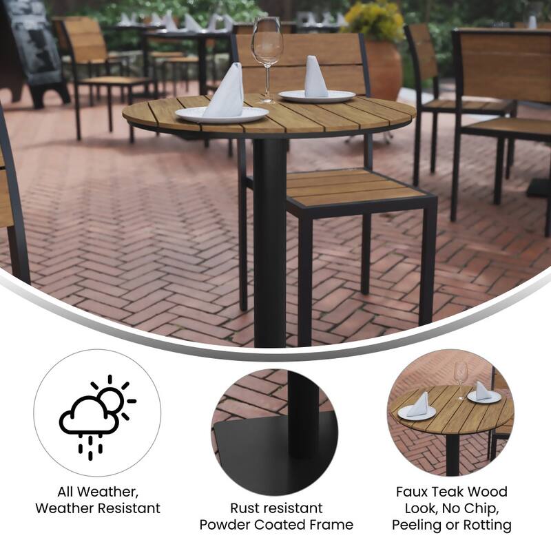 Commercial 24 Inch Round Faux Teak Outdoor Patio Dining Table