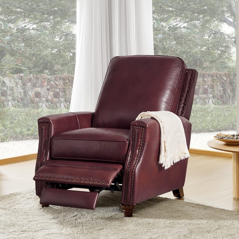 Cigar Mid-century Modern Genuine Leather Recliner with Nailhead Trim by HULALA HOME