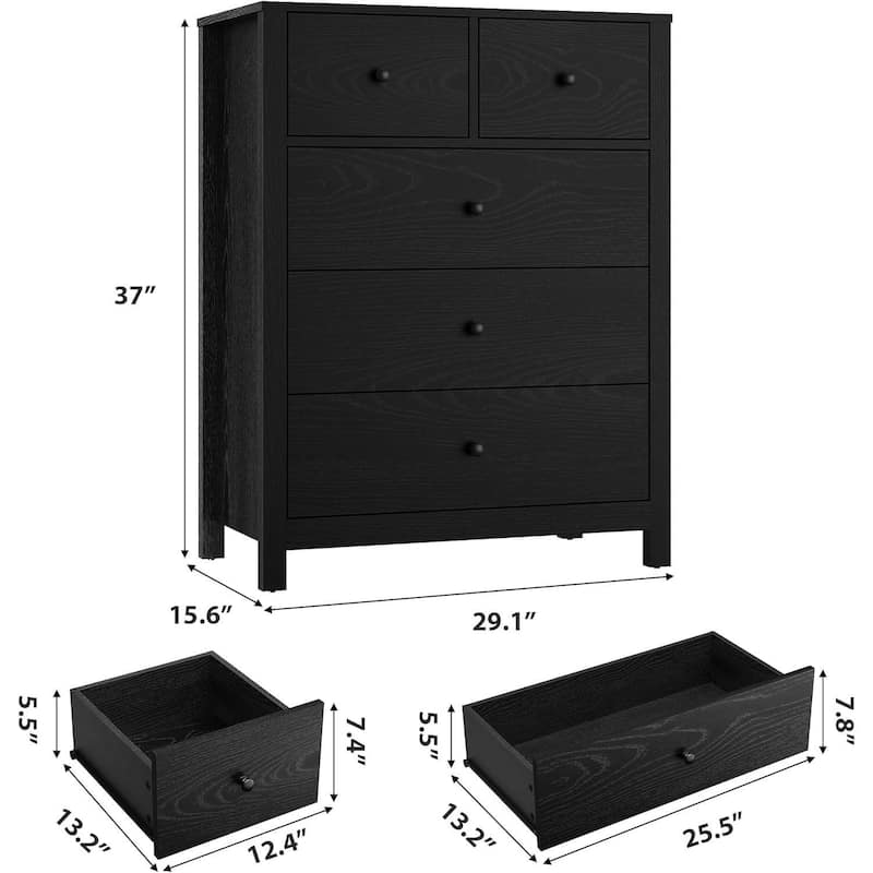 Modern 5 Drawer Dresser for Bedroom, Entryway, Hallway