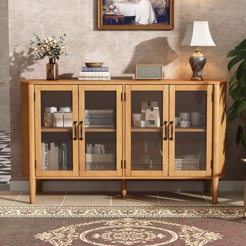 58" Sideboard with 4 Glass Doors for Living Room and Dining Room Organization
