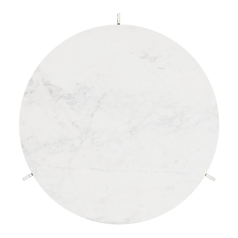 HomeRoots 30" White and Silver Genuine Marble and Aluminum Round Cross Legs Coffee Table - 30.00 in. x 15.70 in. x 30.00 in.