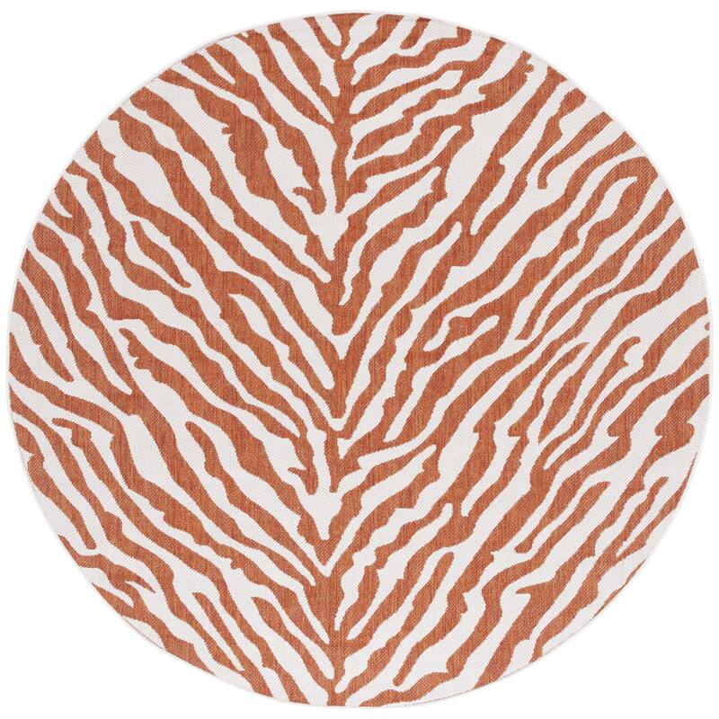 SAFAVIEH Bermuda Edeline Geometric Indoor/Outdoor Waterproof Rug - 6'7" Round - Rust/Ivory
