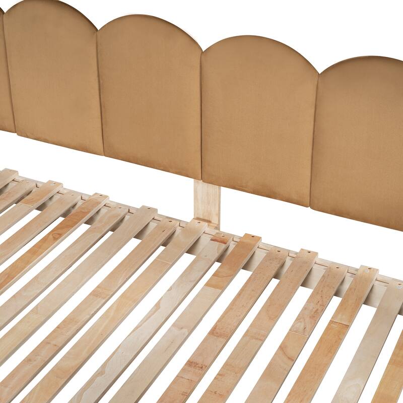 Wood Twin Size Bed Frame with Arched Roof, Floor Bed with Light and Curtain, Pull-out Kids Bed for Girls Boys Bedroom