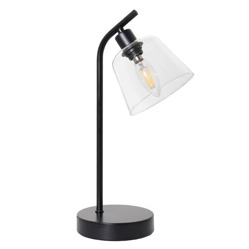 Angled Desk Lamp with Clear Ribbed Glass Shade - 15.75" - Black