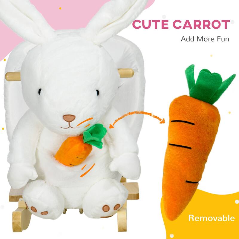 White bunny Plush Rocking Horse for Toddlers Ages 18 to 36 Months with Safety Belt and Interactive Sounds