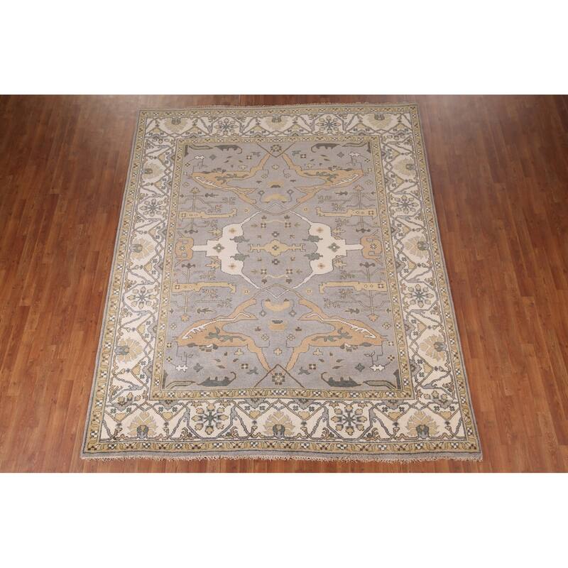 Gray Oushak Indian Rug Hand-Knotted Wool Carpet - 8'0"x 9'8"