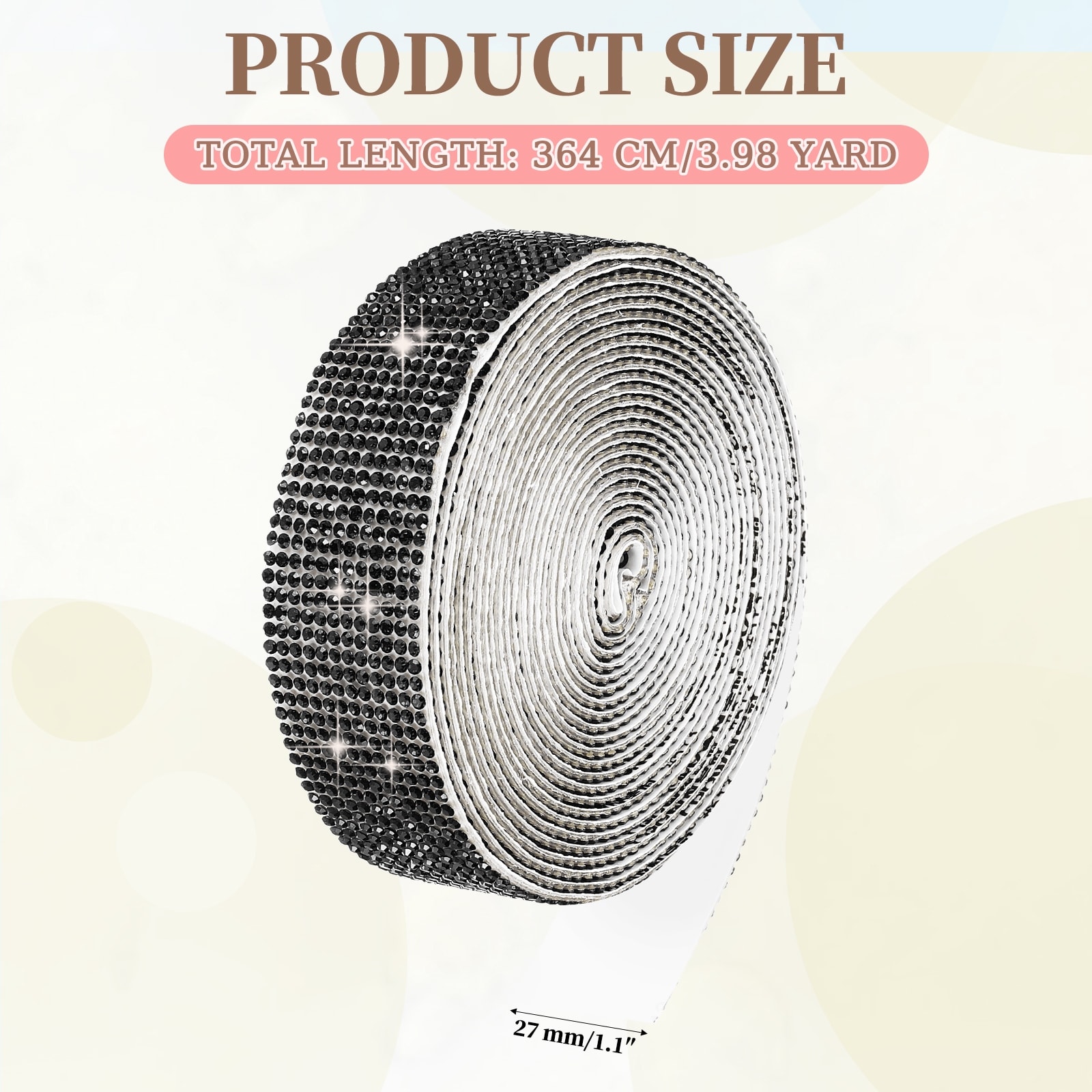 Self Adhesive Rhinestone Ribbon, Bling Diamond Crystal Strips Stickers for DIY Arts Party Car Phone Decoration - 1.1 Inch