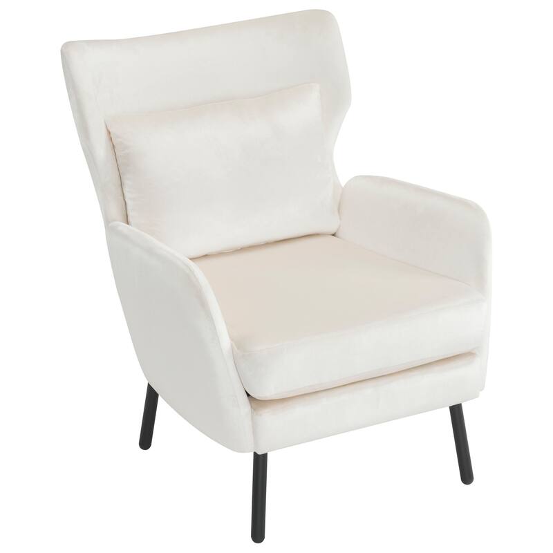 Beige 32" Wing Back Velvet Accent Chair