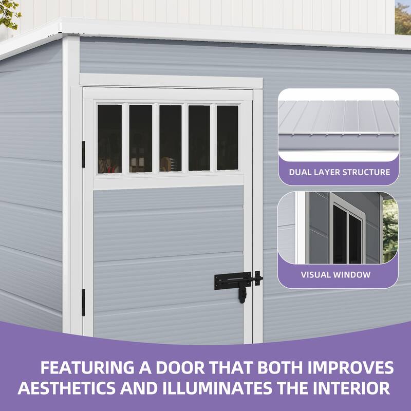 6x4.4 FT/5x3 FT Resin Storage Shed with Fence-Style and Side Windows