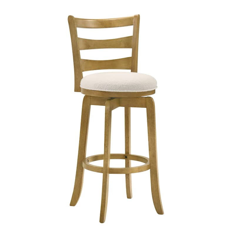 Melindra White Boucle Swivel Bar Stool, Upholstered Counter Stool with Solid Wood Legs