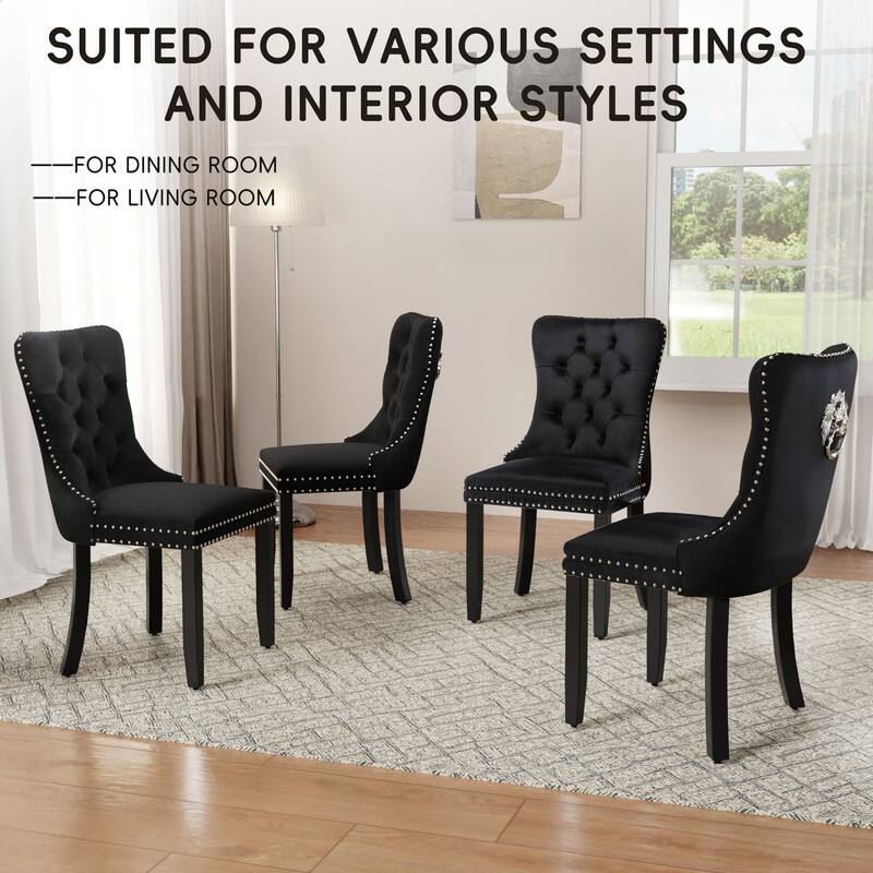 High-end Tufted Velvet Upholstered Nailhead Dining Chair Set of 4