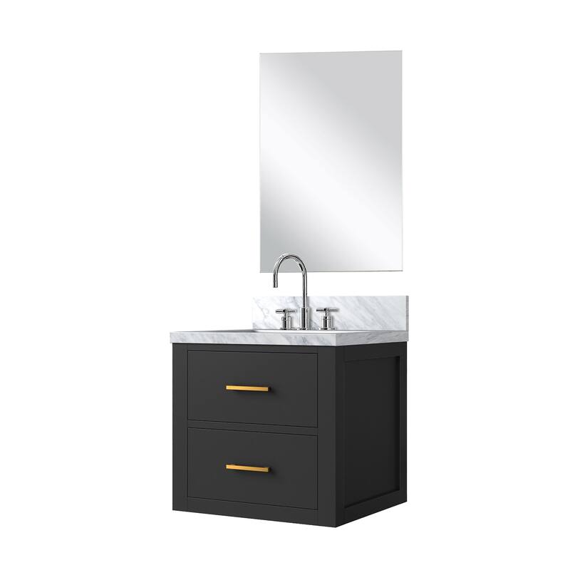 Single Bathroom Vanity 20" W x 18" D, Acrylic Countertop, 18" Frameless Mirror, Chrome Gooseneck Faucet Set