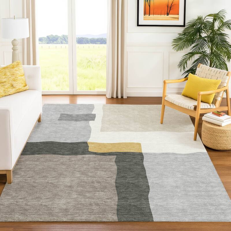 Machine Washable Indoor/ Outdoor Contemporary Blox Chantille Rug