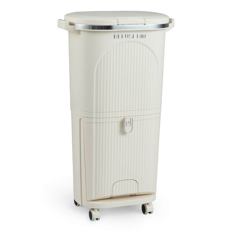 Costway 10 Gallon Kitchen Trash Can with Lid, 2 Removable Buckets, - Beige