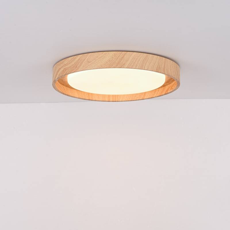 19.7" W Modern Minimalist Round Circle Integrated LED Flush Mount Ceiling Light with Wood Grain Finish - Beige/White - 19.7 in. W x 2.4 in. H x 19.7 in. D