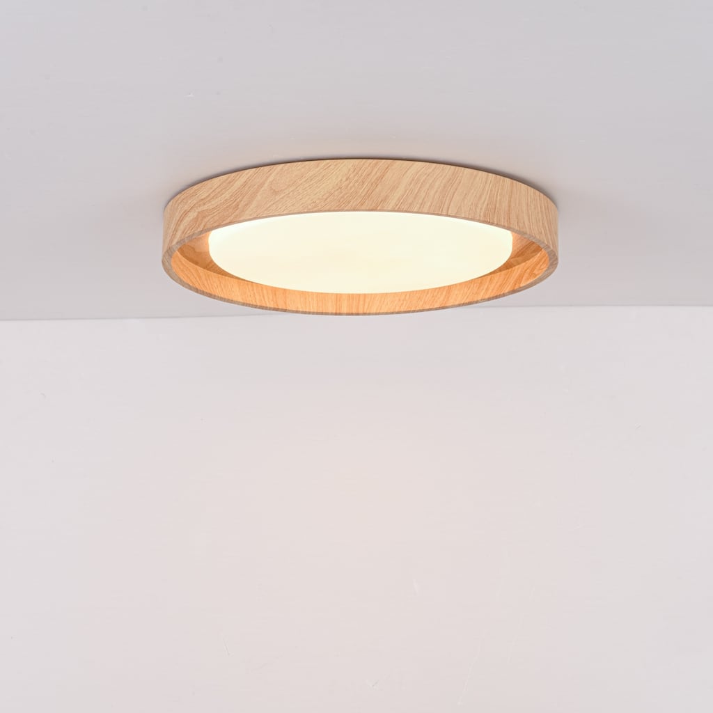 19.7" W Modern Minimalist Round Circle Integrated LED Flush Mount Ceiling Light with Wood Grain Finish