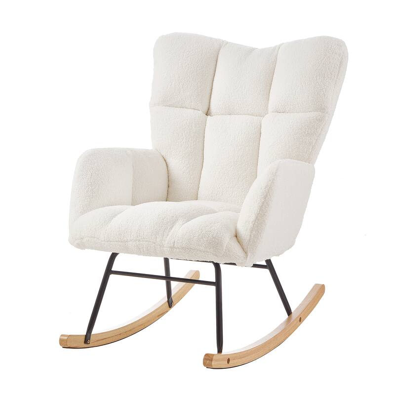 Ivory Reading Chair Rocking Chair with Wood Legs, Rustic Side Chair Office Chair Coffee Chair Accent Chair