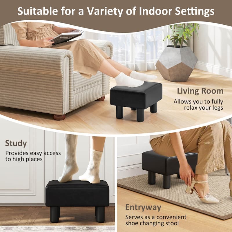 Costway Small Ottoman Footrest PU Leather Footstool Rectangular Seat