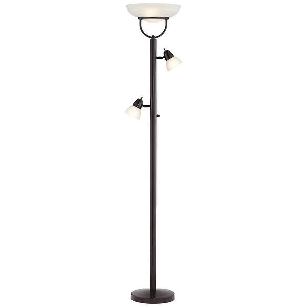 slide 2 of 3, Modern Torchiere Floor Lamp 3-in-1 Tiger Bronze White Glass - 14" x 70"