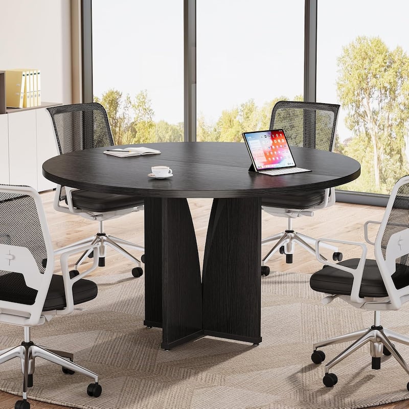 39" Round Conference Table for 4 Modern Wooden Meeting Table with Sturdy Base for Office/Training/Negotiation/Conference Room