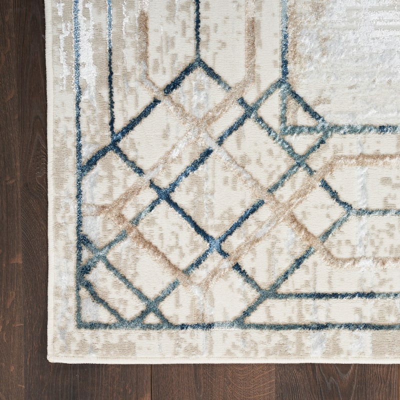 Nourison Glam Indoor Cream/Ivory Geometric Area Rug