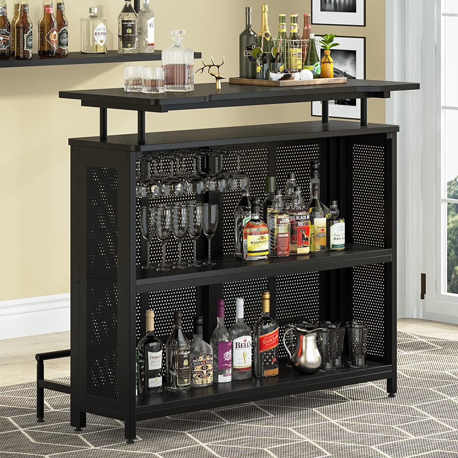 Liquor Cabinet Mini Bar Furniture Wine Rack Buffet Table Kitchen Island  Brown